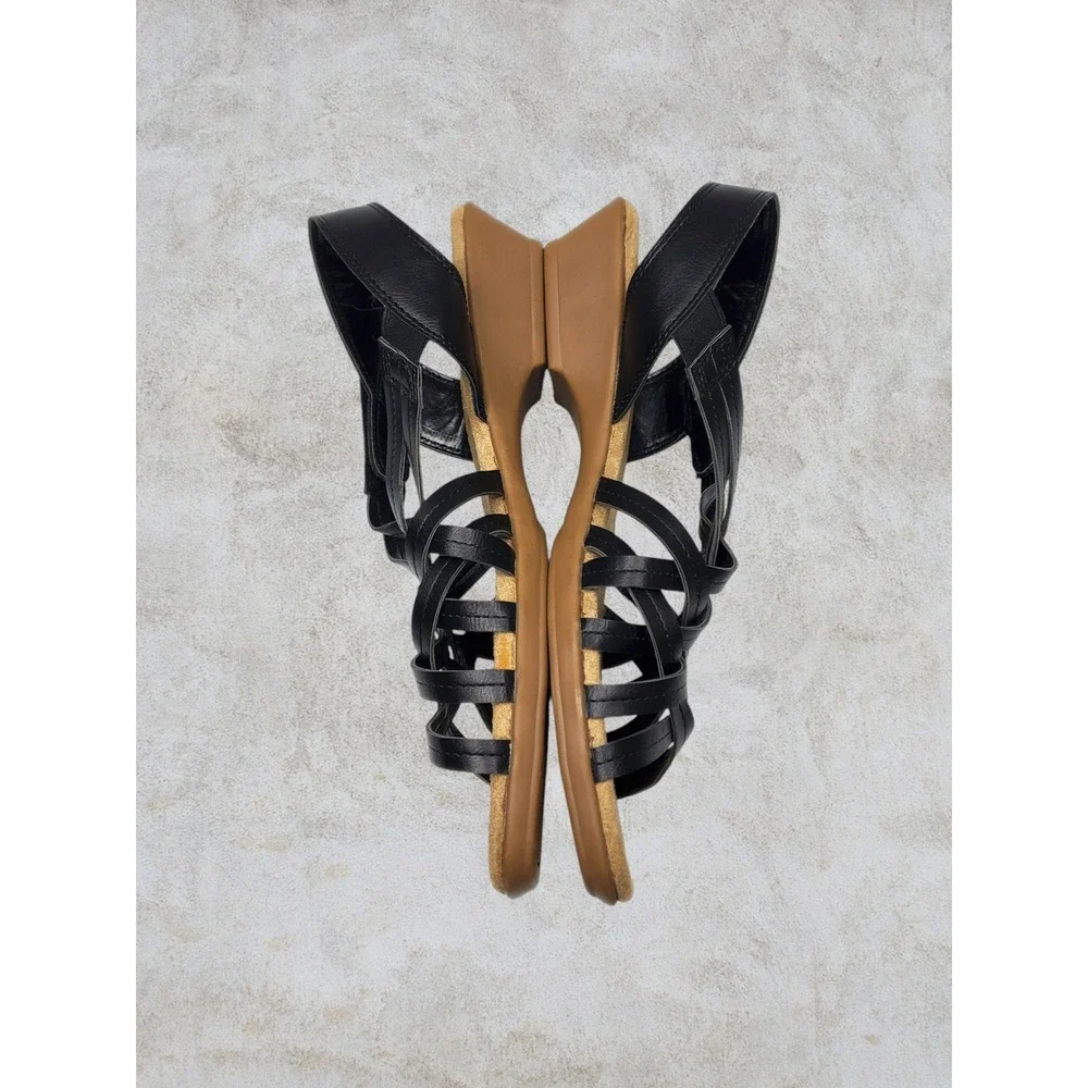 NIB Angel Steps Keri Black Caged Wedge Sandals Strappy Shoes Womens 10M - Picture 4 of 8